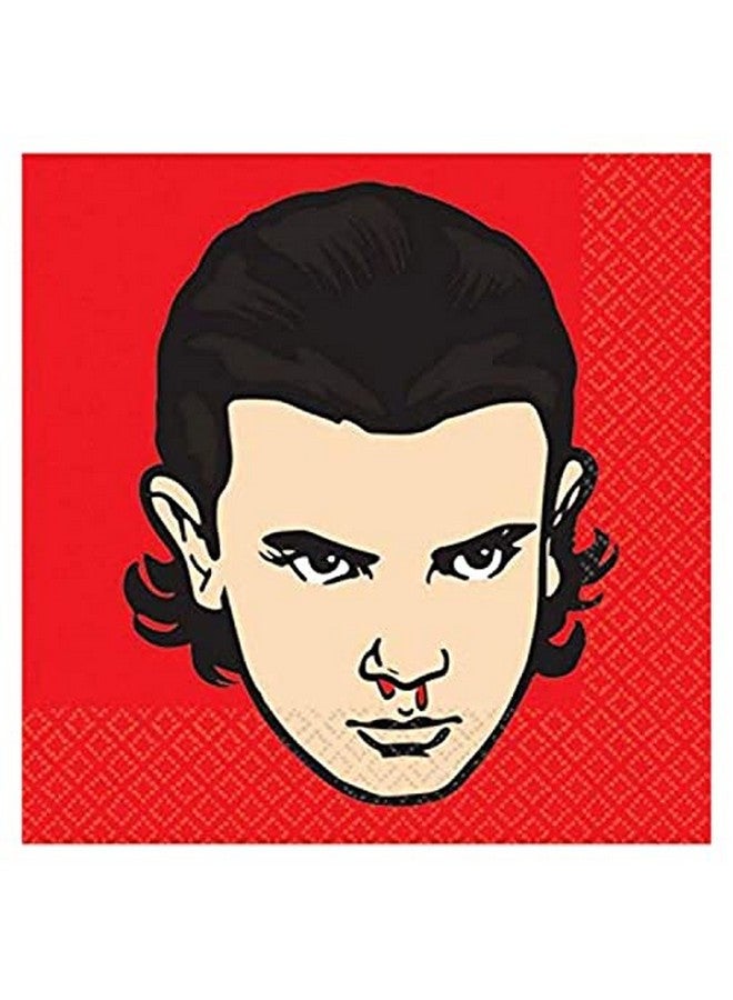 Amscan Stranger Things Design Beverage Paper Napkins 5" X 5" ; Black/Red ; Pack Of 16 - Image 1
