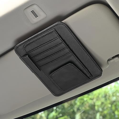 AWinjoy Auto Car Sun Visor Organizer Multifunctional Auto Interior Accessories Storage Pocket Sun Visor Pouch for Card License Registration Document Pen Key Interior Accessories Pocket Organizer Black - Image 1