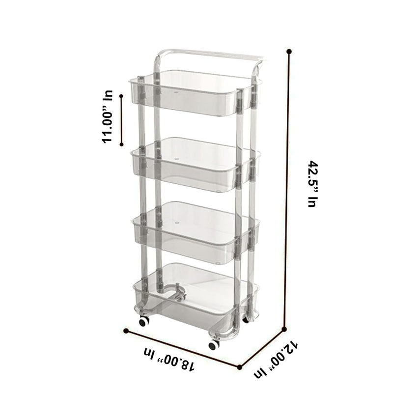JILMAJ Transparent 4 Layer Trolley Acrylic Trolley Organiser Modern Trolley Racks Bathroom Stand Rack Vegetable Rack Fruit Storage Rack Multipurpose Acrylic Space Saver Storage Trolley - Image 3