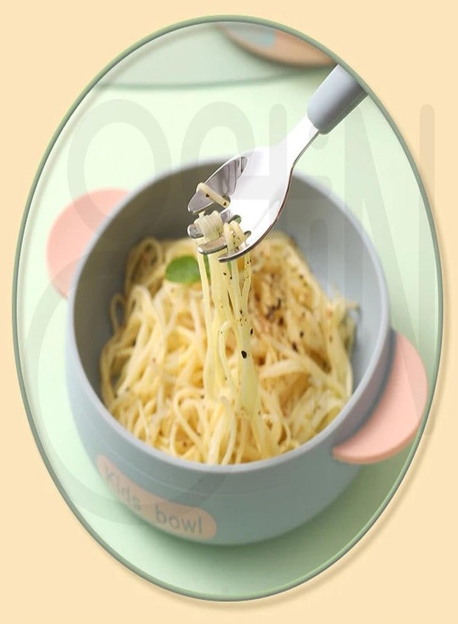 Ostin Fruit Plate Silicone Baby Suction Food Cartoon Plates for Kids Dining Babies Dinnerware with Spoon Straw Brush for Pasta Snack Noodles. (Round Grey)
