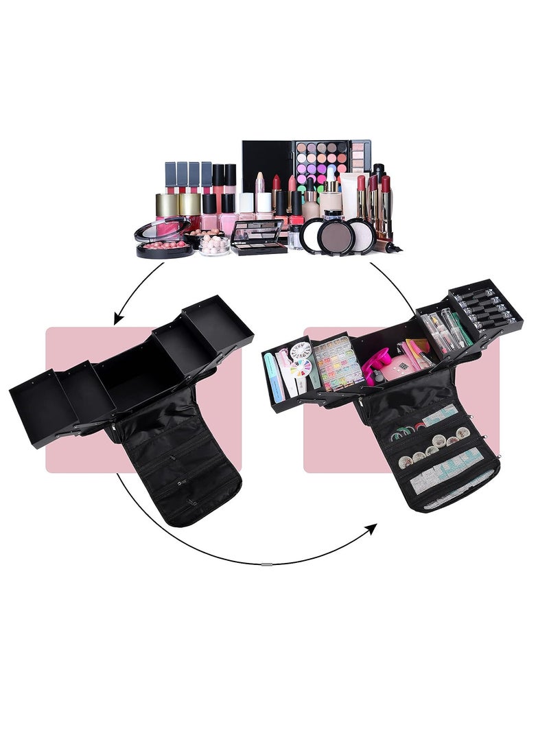 Sharpdo Large Makeup Carrying Train Case for Women,Black Travel Makeup Organizer Bag Storage Box,4 Tier Professional Nail Organizer Case with Adjustable Dividers for Nail Tools Jewelry MakeUp Brushes Toiletry - Image 2