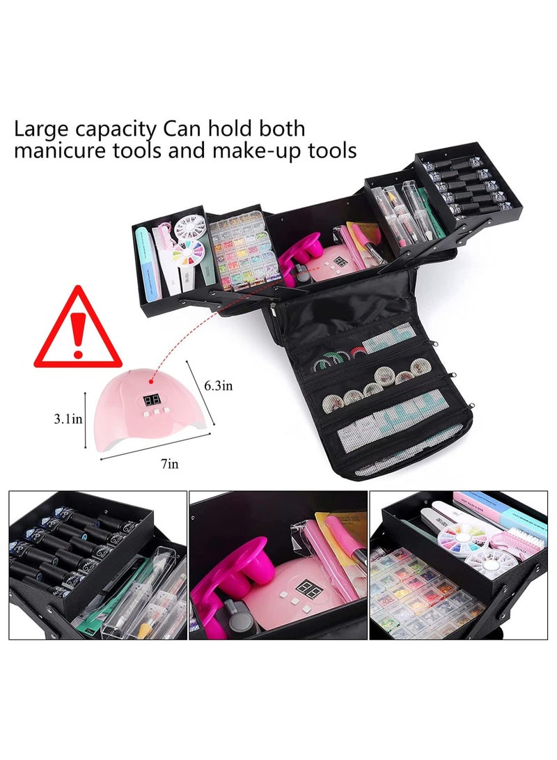 Sharpdo Large Makeup Carrying Train Case for Women,Black Travel Makeup Organizer Bag Storage Box,4 Tier Professional Nail Organizer Case with Adjustable Dividers for Nail Tools Jewelry MakeUp Brushes Toiletry - Image 3