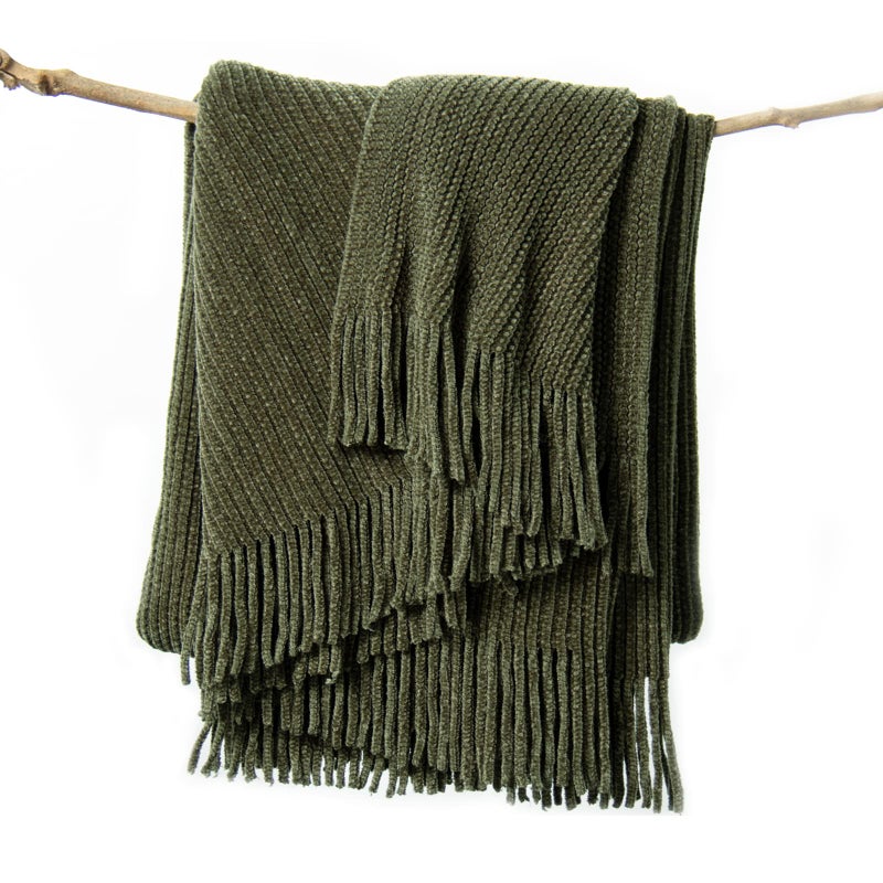 lifein Throw Blanket for Couch Soft Green Boho Decor Bed ThrowCozy Knitted Chenille Farmhouse Lightweight Throw for SpringOlive Green50  60