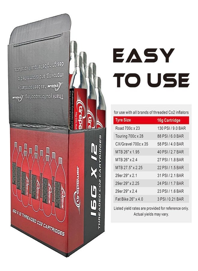 Ctrepower 16g Threaded CO2 Cartridges - 12pcs CO2 Canisters for CO Inflator - Quick Inflation for Road, MTB, Hybrid Bikes - Portable, Durable, Essential for On-The-Go Repairs (12pcs Cartridges) - Image 3