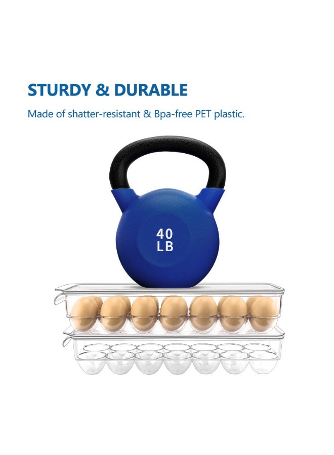 NXT BPA-Free Clear Plastic Egg Holder for Refrigerator - Holds 14 Eggs, Pack of 2 - Stackable Storage Container with Lid & Handle - Image 3