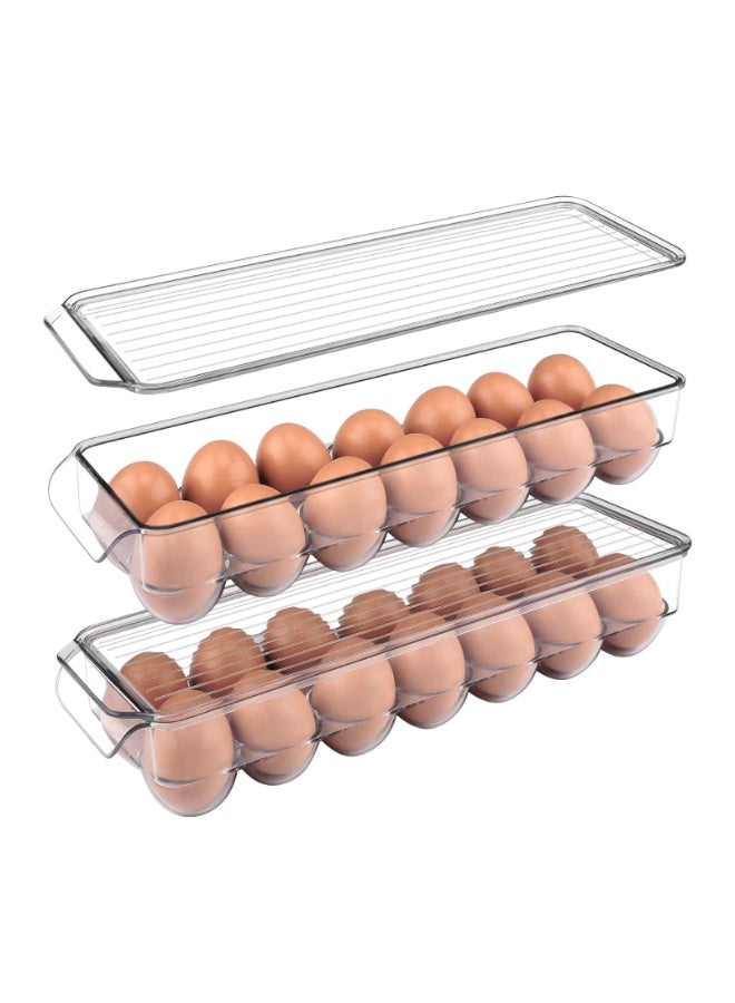 NXT BPA-Free Clear Plastic Egg Holder for Refrigerator - Holds 14 Eggs, Pack of 2 - Stackable Storage Container with Lid & Handle - Image 1