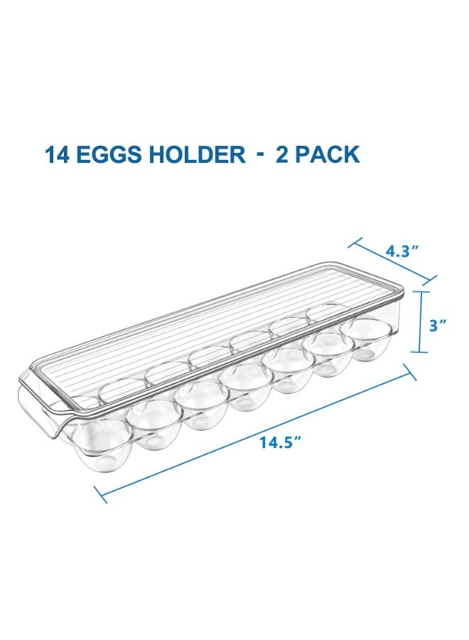 NXT BPA-Free Clear Plastic Egg Holder for Refrigerator - Holds 14 Eggs, Pack of 2 - Stackable Storage Container with Lid & Handle - Image 5