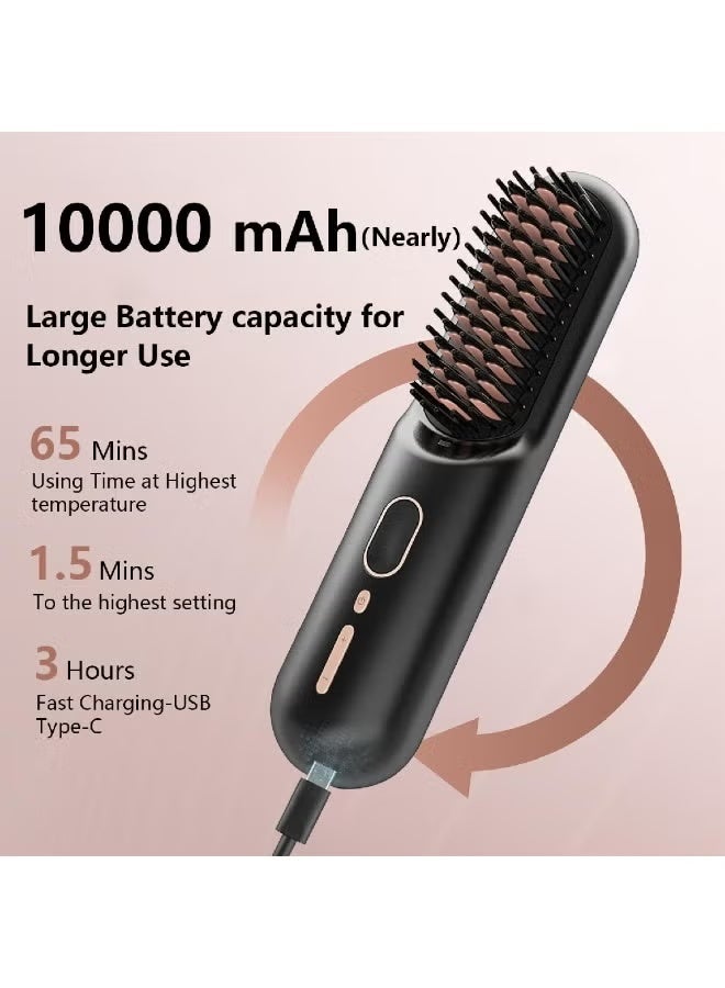 JAJEEK Portable Cordless Hair Straightener Brush 2-in-1 with Negative Ion Technology, USB Rechargeable Hot Comb with 12 Adjustable Temperature Levels, Fast Heating Anti-Scald Ceramic Design, 60-Minute Long-Lasting Battery for Smooth, Shiny & Frizz-Free Hair, Lightweight Travel-Friendly Styling Tool for All Hair Types - Image 3