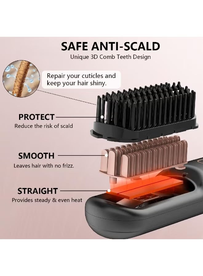 JAJEEK Portable Cordless Hair Straightener Brush 2-in-1 with Negative Ion Technology, USB Rechargeable Hot Comb with 12 Adjustable Temperature Levels, Fast Heating Anti-Scald Ceramic Design, 60-Minute Long-Lasting Battery for Smooth, Shiny & Frizz-Free Hair, Lightweight Travel-Friendly Styling Tool for All Hair Types - Image 4