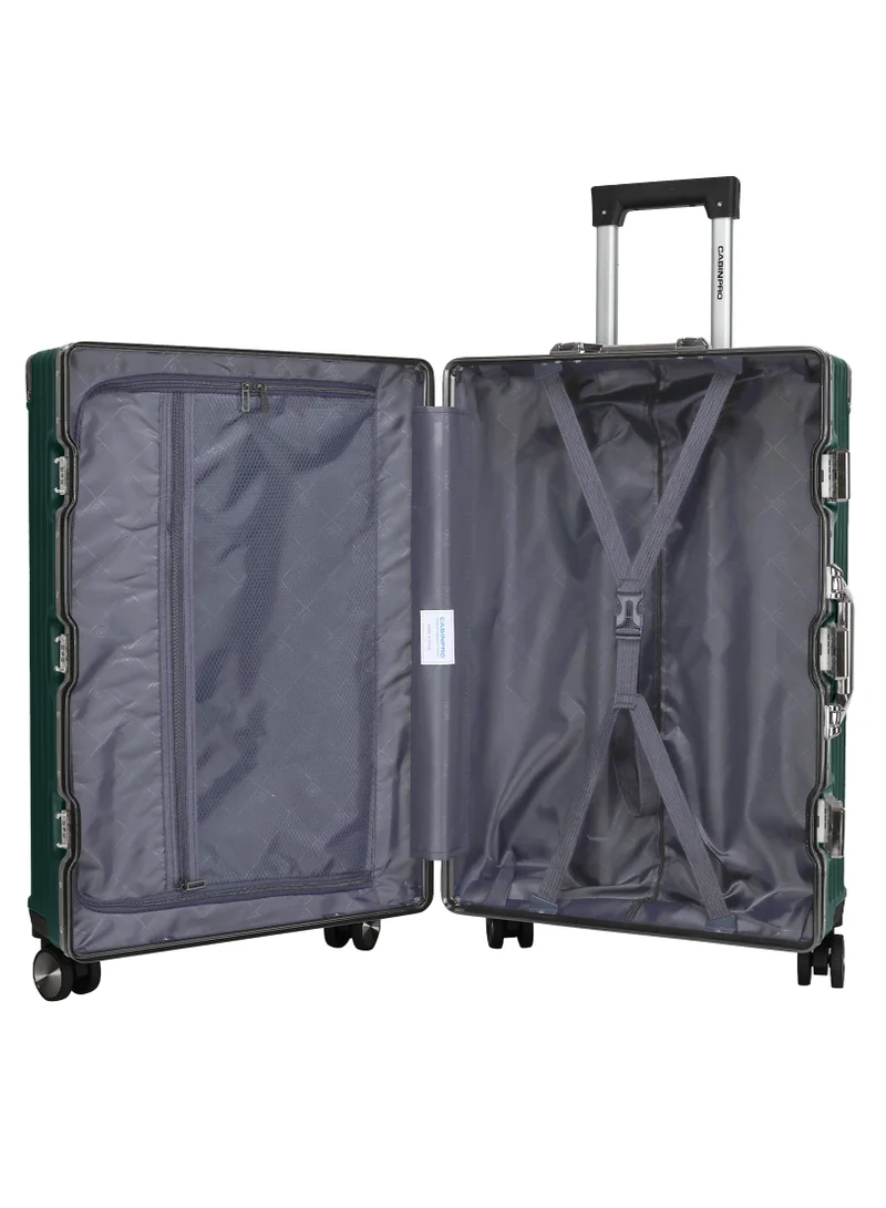 CABINPRO Lightweight Aluminum Frame Fashion Luggage Trolley Polycarbonate Hard Case Large Checked Luggage Suitcase with 4 Quite 360 Degree Double Spinner Wheels CP001 Blackish Green
