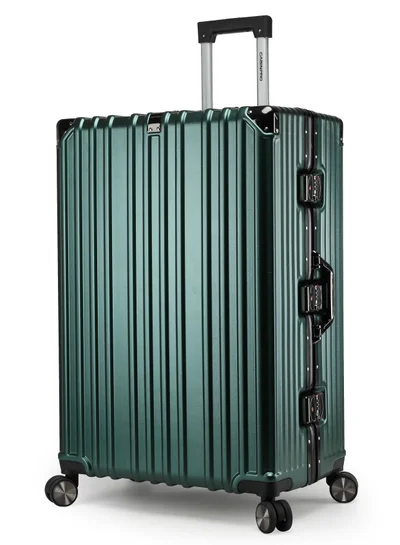 CABINPRO Lightweight Aluminum Frame Fashion Luggage Trolley Polycarbonate Hard Case Large Checked Luggage Suitcase with 4 Quite 360 Degree Double Spinner Wheels CP001 Blackish Green