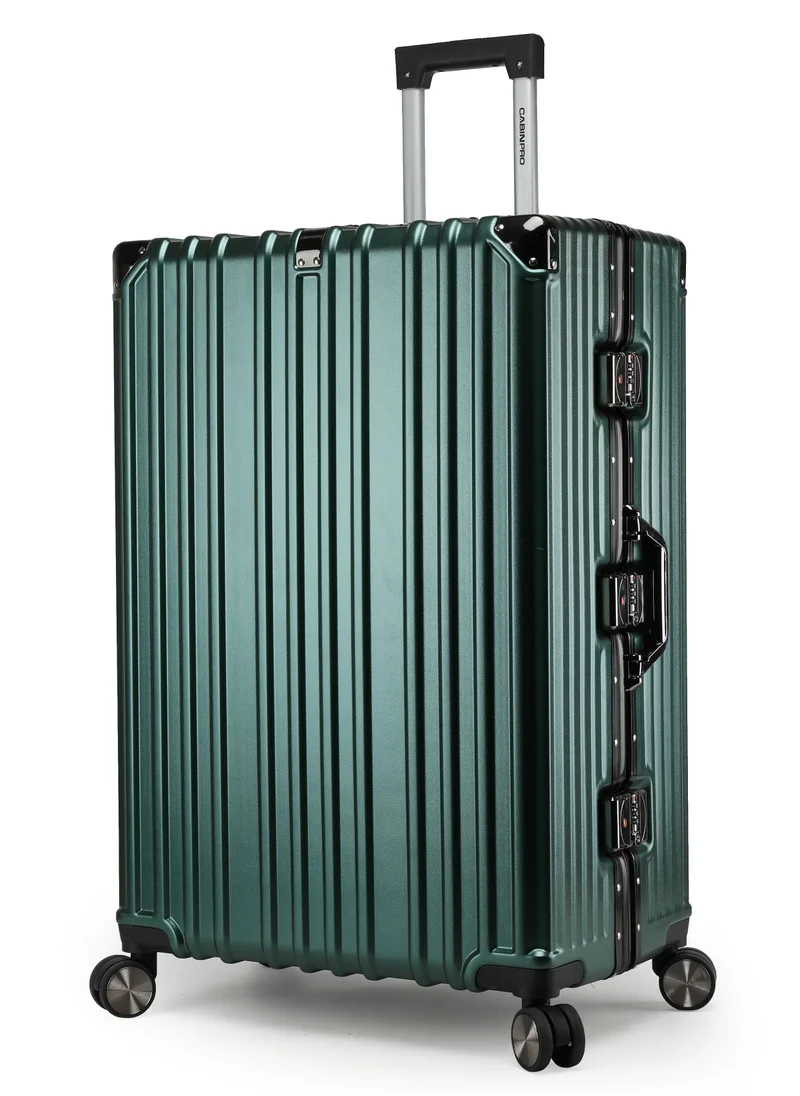 CABINPRO Lightweight Aluminum Frame Fashion Luggage Trolley Polycarbonate Hard Case Large Checked Luggage Suitcase with 4 Quite 360 Degree Double Spinner Wheels CP001 Blackish Green