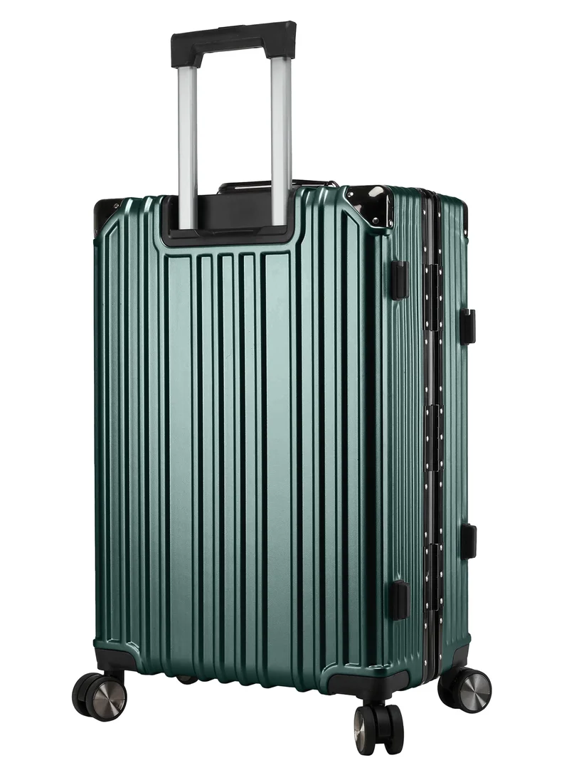 CABINPRO Lightweight Aluminum Frame Fashion Luggage Trolley Polycarbonate Hard Case Large Checked Luggage Suitcase with 4 Quite 360 Degree Double Spinner Wheels CP001 Blackish Green