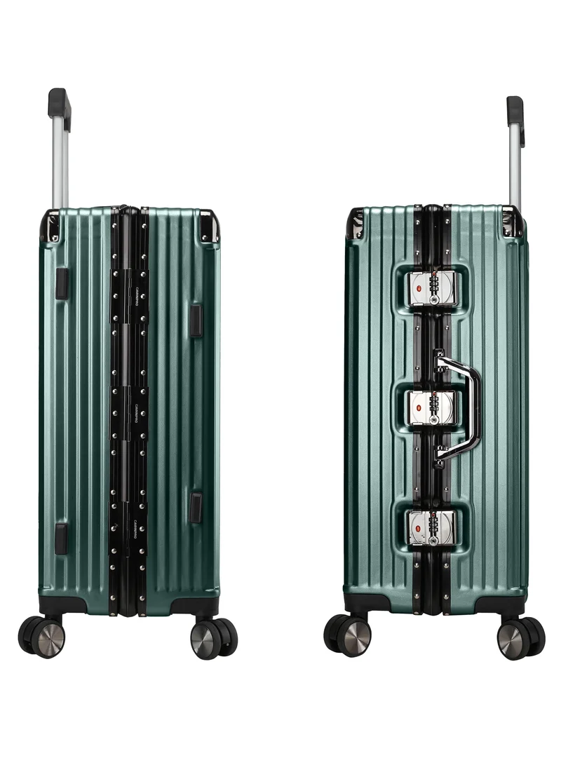 CABINPRO Lightweight Aluminum Frame Fashion Luggage Trolley Polycarbonate Hard Case Large Checked Luggage Suitcase with 4 Quite 360 Degree Double Spinner Wheels CP001 Blackish Green