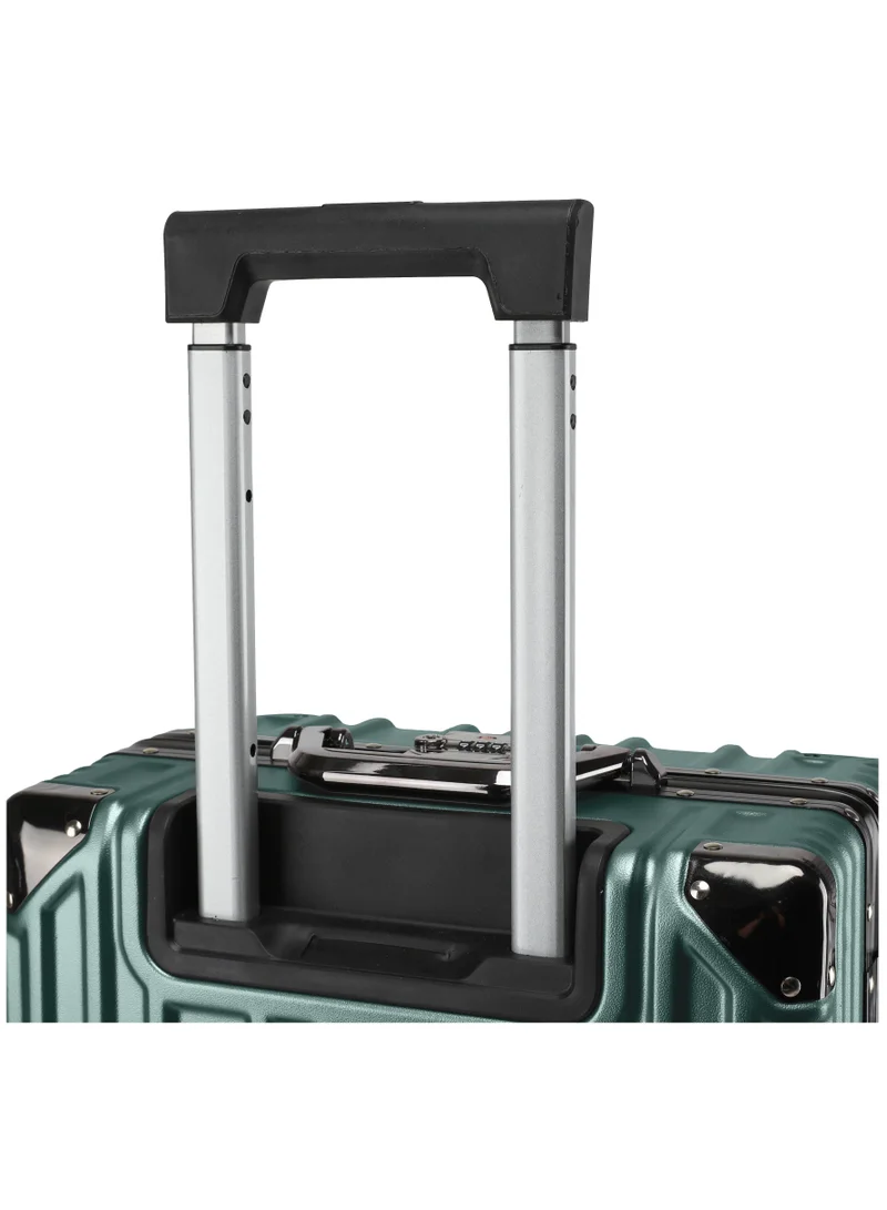 CABINPRO Lightweight Aluminum Frame Fashion Luggage Trolley Polycarbonate Hard Case Large Checked Luggage Suitcase with 4 Quite 360 Degree Double Spinner Wheels CP001 Blackish Green