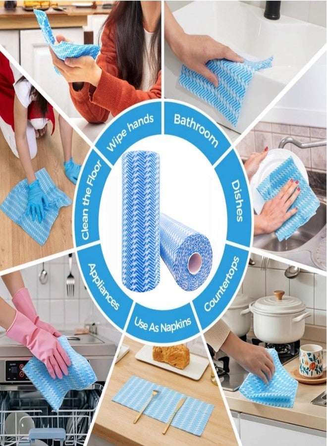 SUZZYVINE Reusable Dish Cloths Disposable Rags For Kitchen Reusable Kitchen Paper Towels All Purpose Cleaning Cloths Handi Wipes On Roll,2 Rolls of 200 Sheets（Blue） - Image 3