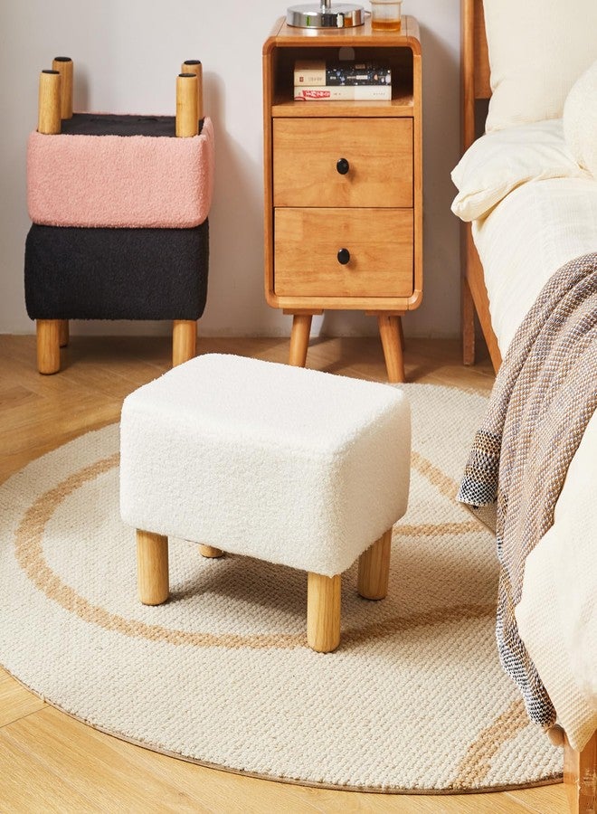 YMYNY Ottoman, Modern Footrest with Soft Padded Seat, Foot Stool with Wood Legs, Small Square Pouf Under Desk for Living Room Bedroom Office 15.74" D×11.41" W×9.84" H White UHBD030W - Image 2