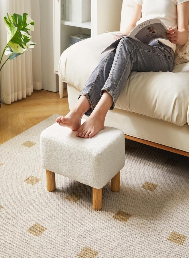 YMYNY Ottoman, Modern Footrest with Soft Padded Seat, Foot Stool with Wood Legs, Small Square Pouf Under Desk for Living Room Bedroom Office 15.74" D×11.41" W×9.84" H White UHBD030W - Image 3