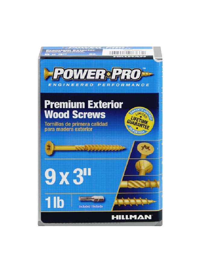 Hillman Power Pro Ceramic Coated Flat Head Premium Exterior Wood Screw Yellow 9 x 3 Inch 5000516  - Image 1