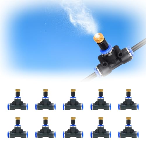 POCKET PANDA Mister Nozzle Replacement Kit, 10 Pcs Outside Brass Mist Nozzles & Tees for 1/4'' Hose, Outdoor Water Misting Cooling System Sprinkler Parts for Patio,Backyard,Garden,Greenhouse,Umbrella - Image 1