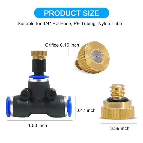 POCKET PANDA Mister Nozzle Replacement Kit, 10 Pcs Outside Brass Mist Nozzles & Tees for 1/4'' Hose, Outdoor Water Misting Cooling System Sprinkler Parts for Patio,Backyard,Garden,Greenhouse,Umbrella - Image 5