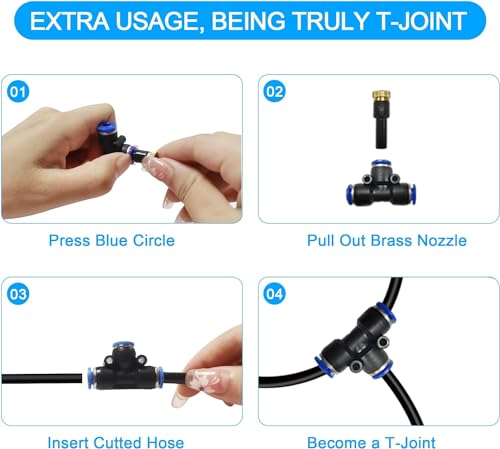 POCKET PANDA Mister Nozzle Replacement Kit, 10 Pcs Outside Brass Mist Nozzles & Tees for 1/4'' Hose, Outdoor Water Misting Cooling System Sprinkler Parts for Patio,Backyard,Garden,Greenhouse,Umbrella - Image 2