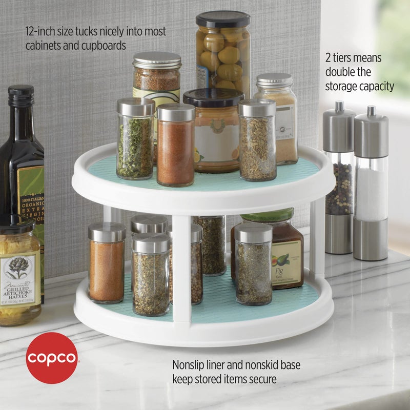 Copco Non-Skid 2 Tier Turntable, 12" - Ideal for Kitchen, Bathroom, Home Office, Laundry Room, Garage, Craft Room, Pantry - Smooth-Glide Lazy Susan Organizer with Nonskid Liner and Raised Rim - Image 5