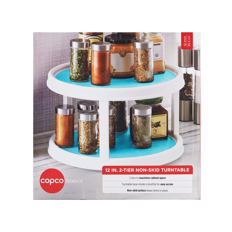 Copco Non-Skid 2 Tier Turntable, 12" - Ideal for Kitchen, Bathroom, Home Office, Laundry Room, Garage, Craft Room, Pantry - Smooth-Glide Lazy Susan Organizer with Nonskid Liner and Raised Rim - Image 4