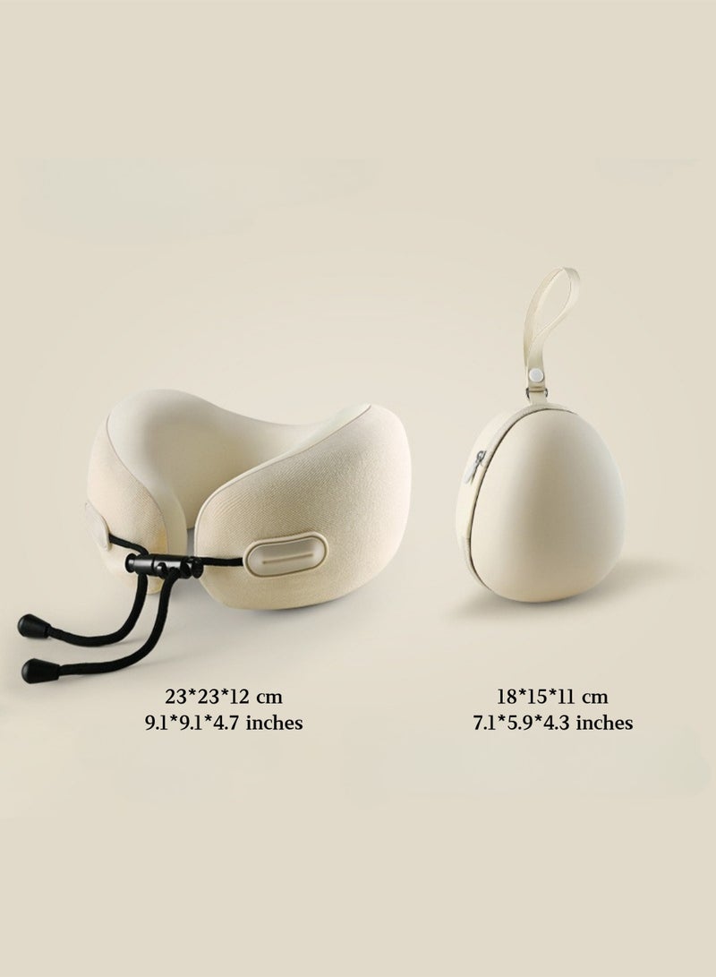 Memory Foam U Shape Travel Neck Pillow with Adjustable Head Support, Portable Bag for Airplane, Car, Home & Office, Soft White Ergonomic Pillow for Comfortable Support - Image 1