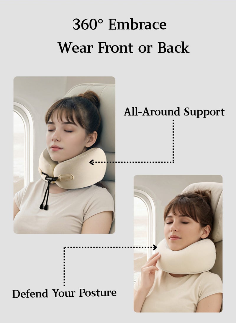 Memory Foam U Shape Travel Neck Pillow with Adjustable Head Support, Portable Bag for Airplane, Car, Home & Office, Soft White Ergonomic Pillow for Comfortable Support - Image 2