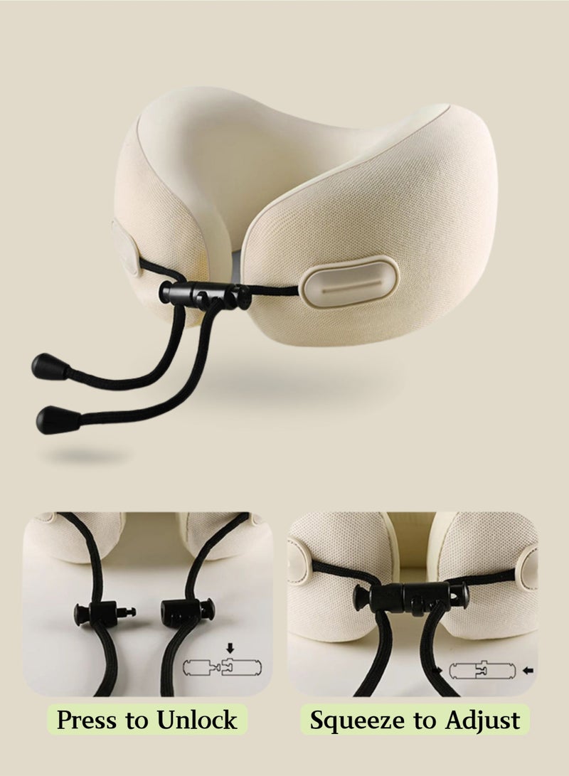 Memory Foam U Shape Travel Neck Pillow with Adjustable Head Support, Portable Bag for Airplane, Car, Home & Office, Soft White Ergonomic Pillow for Comfortable Support - Image 5