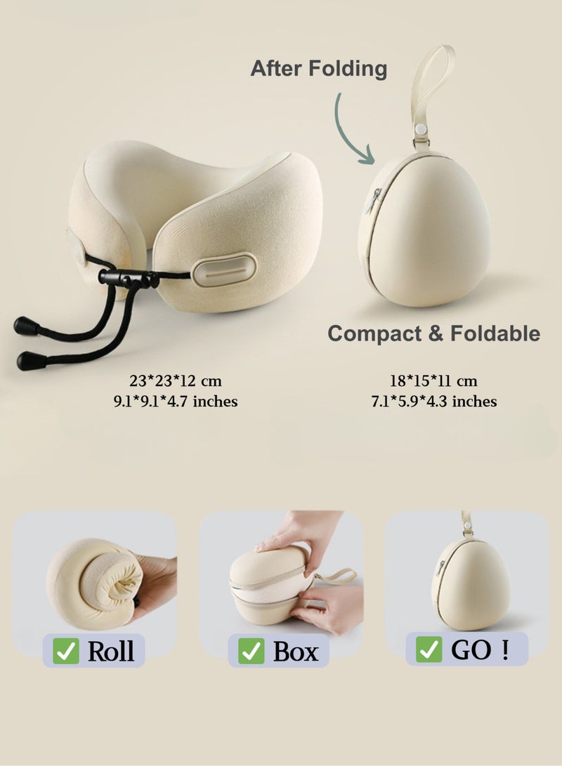 Memory Foam U Shape Travel Neck Pillow with Adjustable Head Support, Portable Bag for Airplane, Car, Home & Office, Soft White Ergonomic Pillow for Comfortable Support - Image 1