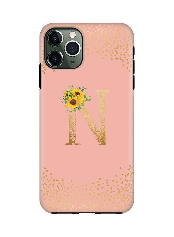 Stylizedd Monogram Tough Cover for Apple iPhone 11 Pro Case Custom Initials Letter Floral Mandala Pattern Tough Pro Dual Layer hybrid PC inner TPU protection Alphabet- N (Rose Pink) - Image 1