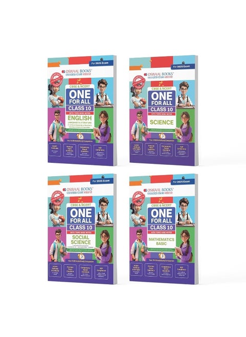 Oswaal CBSE & NCERT One For All Class 10 | English | Science | Social Science & Mathematics Basic | With Topic Wise Notes (Set Of 4 Books) For 2025 Board Exam