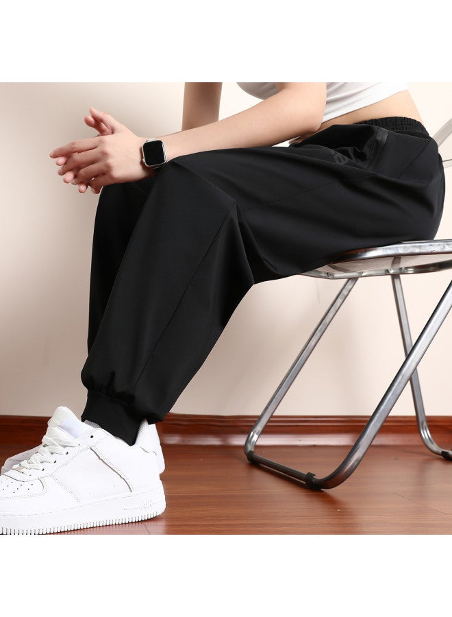Ice Silk Fabric】summer Men's Ice Silk Pants, Korean Style Sports Pants, Stretchy Lightweight Versatile Casual Tapered Pants - Image 2