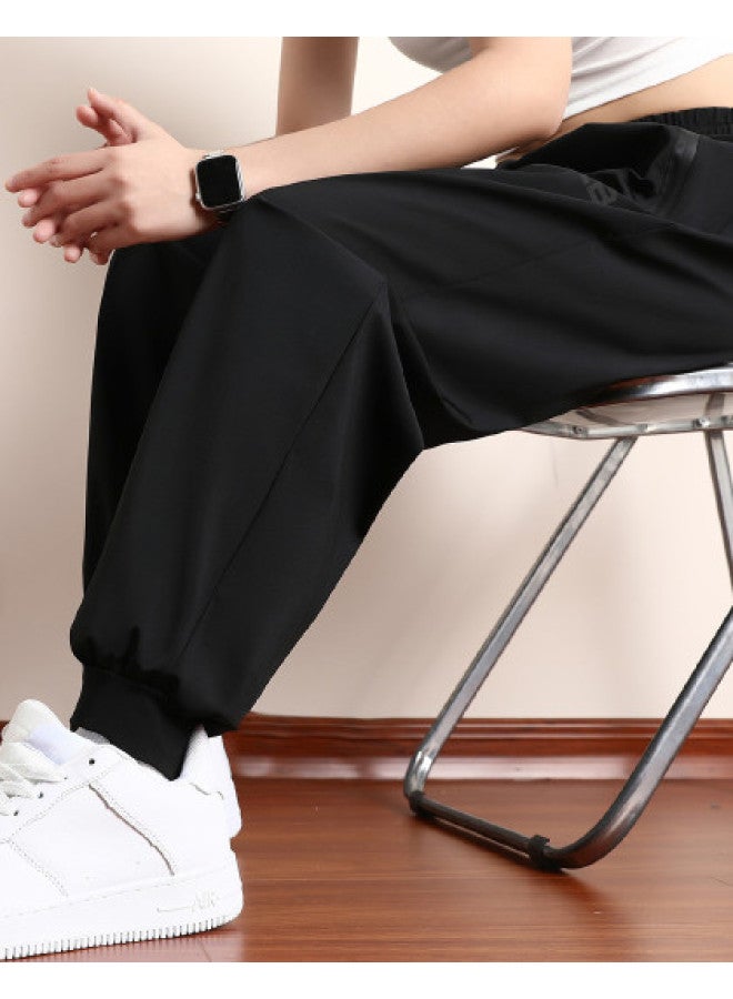 Ice Silk Fabric】summer Men's Ice Silk Pants, Korean Style Sports Pants, Stretchy Lightweight Versatile Casual Tapered Pants - Image 1