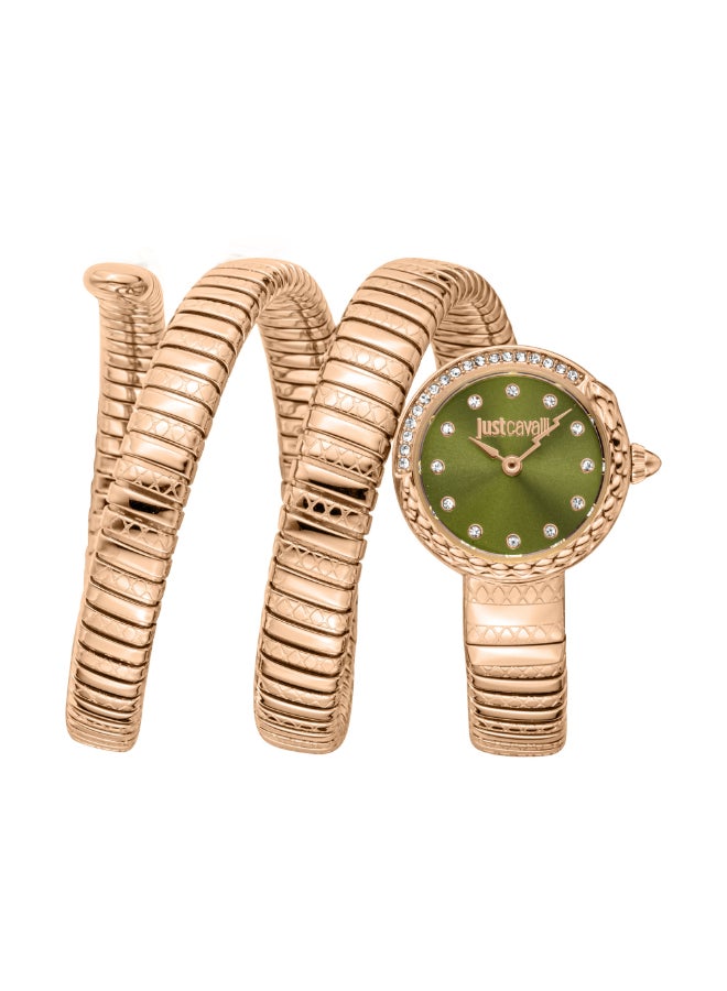 Just Cavalli ساعة كواتز نسائية من جاست كافالي بتصميم ثعبان ذهبي أخضر - JC1L302M0045 - Image 1