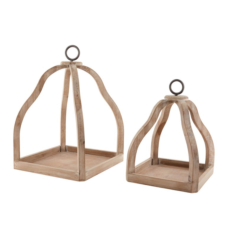 mud pie Mud Pie Wood Lantern Set BrownNatural 
