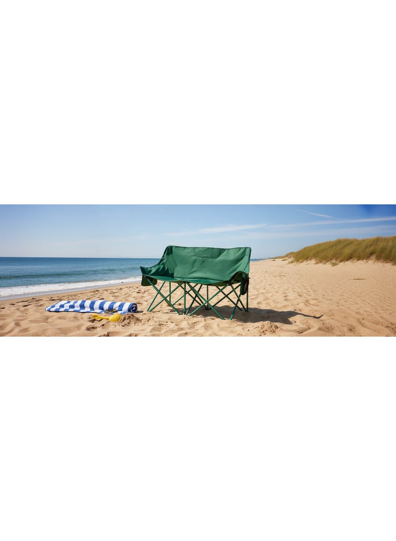 جرين ليون كرسي تخييم مزدوج / كرسي خارجي قابل للطي / كرسي محمول بمقعدين مع حمولة 300 كجم / إطار فولاذي / قماش أكسفورد 600D / حقيبة حمل للتخييم / الشاطئ والنزهات - أخضر - Image 5