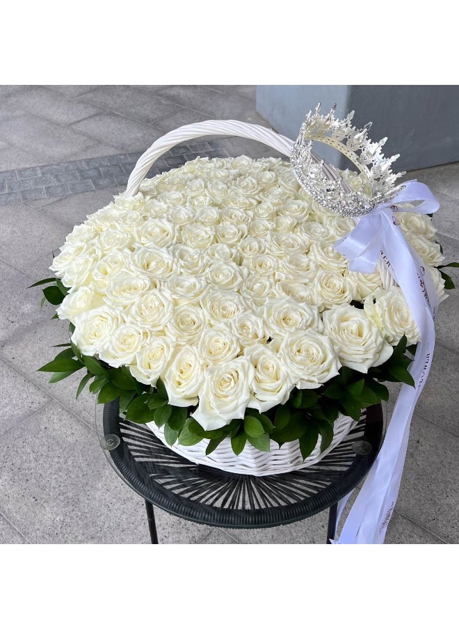 The Flower bar 101 White Roses In Basket Fresh Flowers 