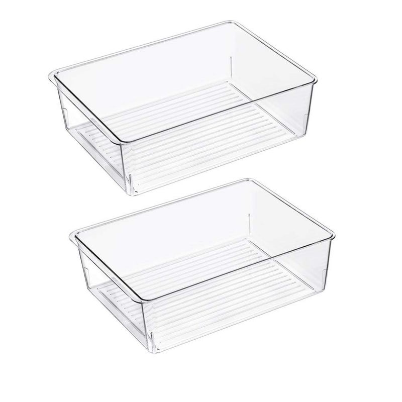 Slideep Kitchen Freezer Food Storage Bin Plastic Refrigerator Organizer Fridge Storage Containers for Fruit Yogurt Snacks Pasta 11 2 Pack