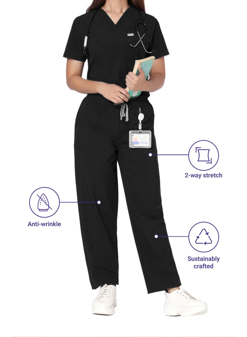 KNYA Ecoflex Lite Women's Scrub Suit, 5 Pocket, 2-way Stretch (Black, 2XL) - Image 5