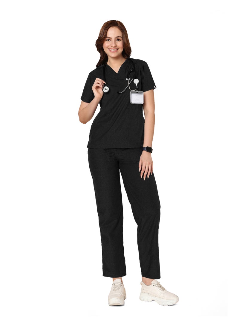 KNYA Ecoflex Lite Women's Scrub Suit, 5 Pocket, 2-way Stretch (Black, 2XL) - Image 1