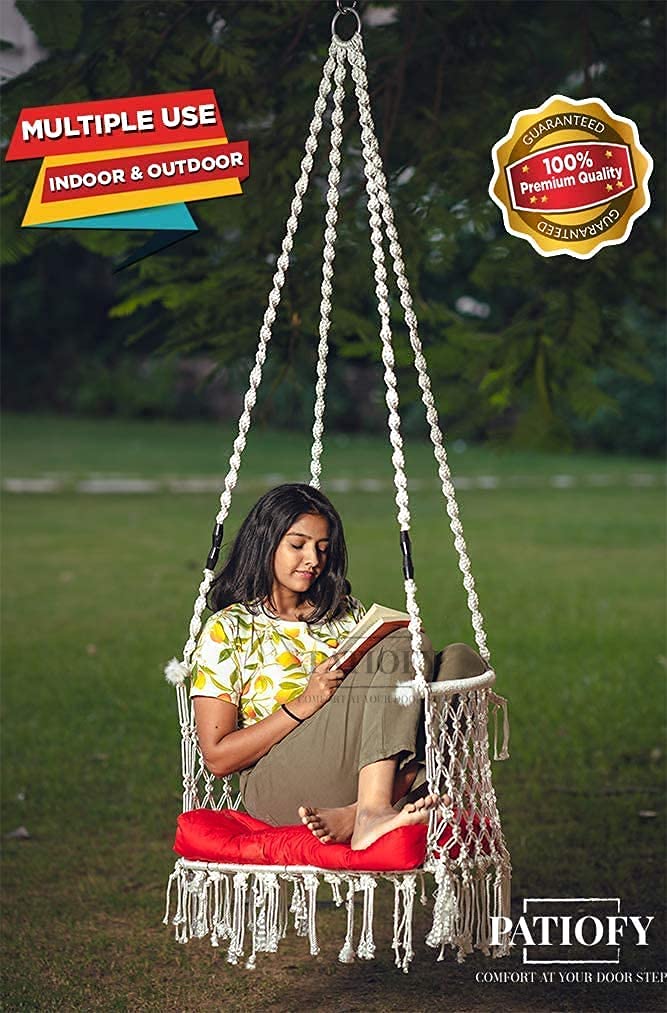 Patiofy C Shape Swing Chair for Balcony, Home, Living Room, Outdoor - Adult Hammock Swing (White Cotton) - 36 x 56 x 168 Cm - Image 2