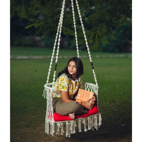 Patiofy C Shape Swing Chair for Balcony, Home, Living Room, Outdoor - Adult Hammock Swing (White Cotton) - 36 x 56 x 168 Cm - Image 1