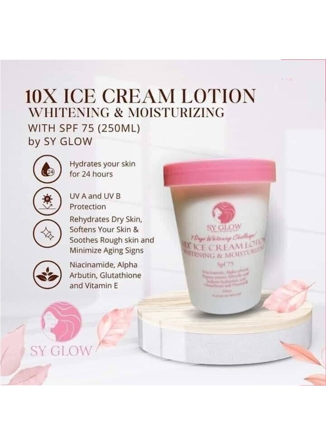SY Glow 7 Days Whitening Challenge Ice Cream Lotion SPF75 250ml Designed for daily use, this lotion provides deep nourishment and hydration while helping enhance skin brightness and protecting against environmental stressors and sun exposure. - Image 3