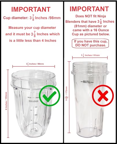 Blendin 18 Ounce Small Cup Jar with Sip N Seal Lids - Replacement Cup Compatible with Nutri Ninja Auto-iQ 1000w Series and Duo Blenders - Premium Blender Cups Replacement (2 Pack) - Image 3