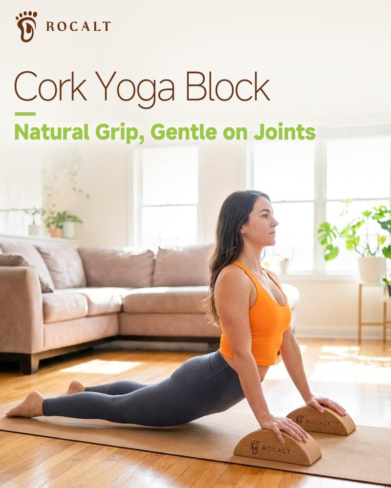 Rocalt 2 Pack Cork Yoga Blocks, Half Moon Yoga Block & Calf Stretching, Cork Foot Stretcher for Plantar Fasciitis Relief, Ankle Stretcher Pilates Block, Improve Balance, Stability & Foot Mobility - Image 5