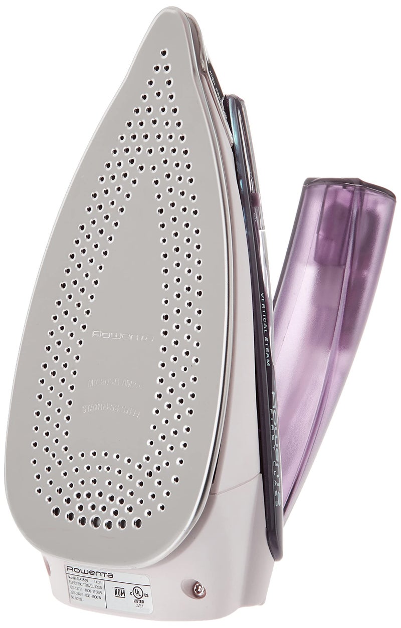 Rowenta Travel Iron, Pro Compact Stainless Steel Soleplate Hand Held Steamer Iron for Clothes, 200 Microsteam Holes, 1000 Watts Ironing, Fabric Steamer, Dual Voltage, Mini Iron, Purple, DA1560 - Image 3