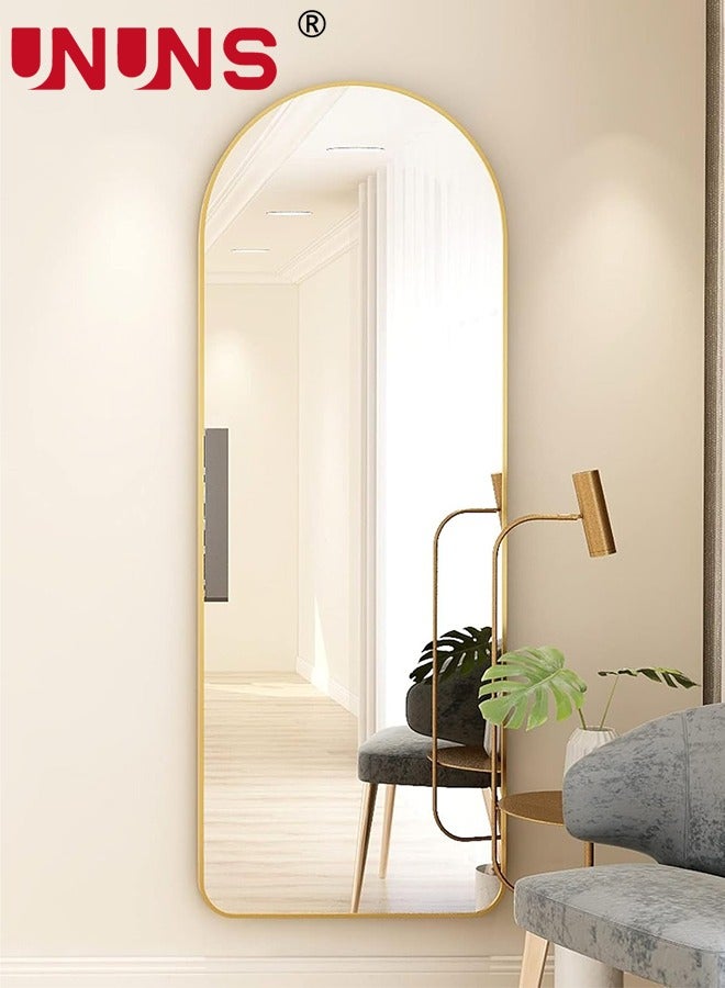 UNUNS Full Length Mirror,30x120cm Arched Floor Mirror,Glassless Mirror Full Length with Stand,Floor Mirror Freestanding,Wall Mounted Mirror for Living Room,Gold - Image 1
